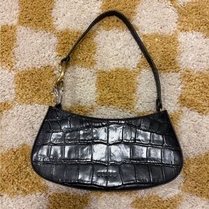 Staud Black Croc-Embossed Shoulder Bag
